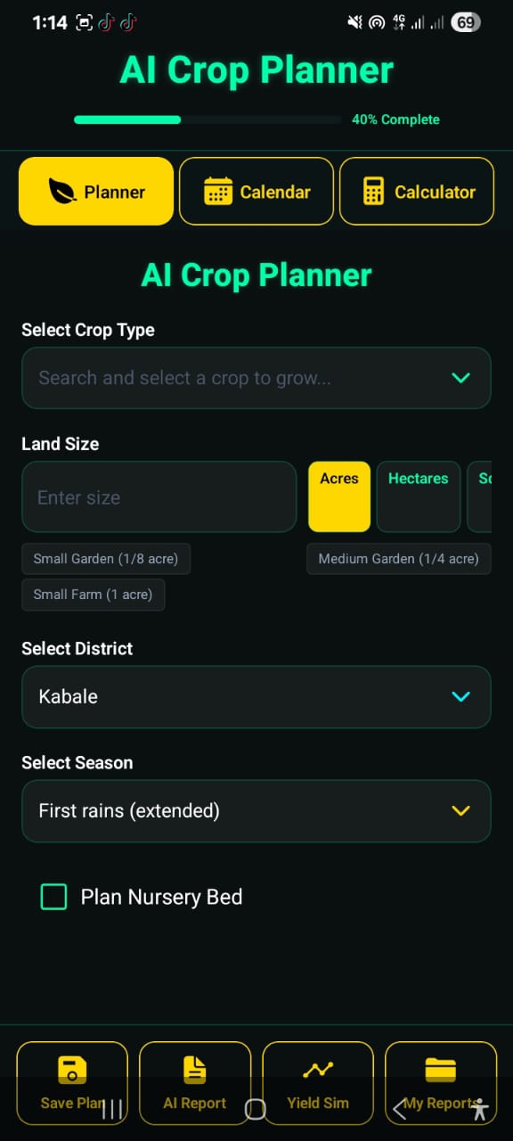 The AI Farm Planner screen in the AgriDoctor.AI app