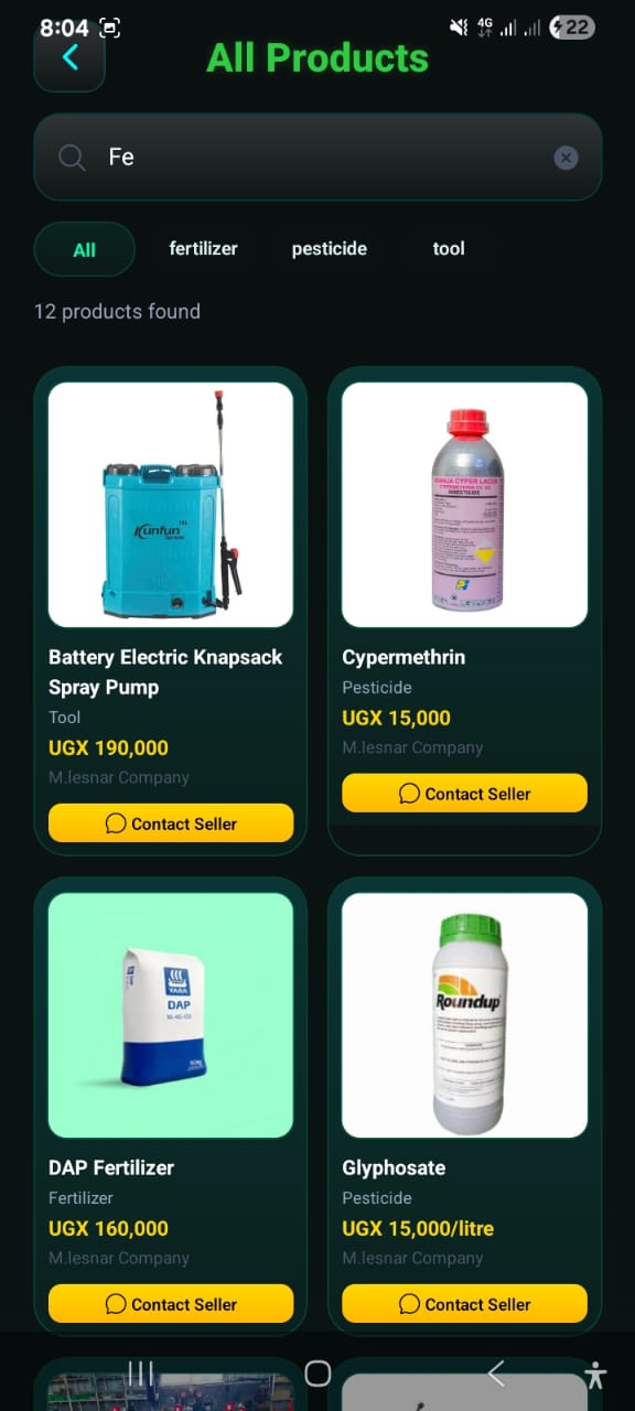 The Agri Marketplace screen in the AgriDoctor.AI app